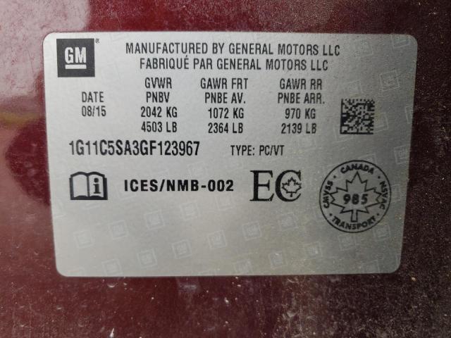 1G11C5SA3GF123967 - 2016 CHEVROLET MALIBU LIM LT 红色 照片 12