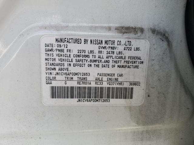 JN1CV6AP0DM712653 - 2013 INFINITI G37 BASE თეთრი ფოტო 12