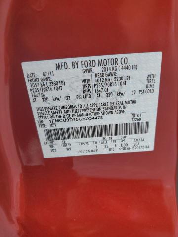 1FMCU0D75CKA34478 - 2012 FORD ESCAPE XLT BURGUNDY photo 13