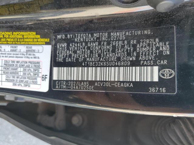 4T1BE32K65U046809 - 2005 TOYOTA CAMRY LE BLACK photo 12