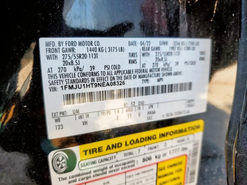 1FMJU1HT9NEA08326 - 2022 FORD EXPEDITION XLT BLACK photo 13