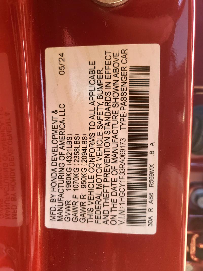 1HGCY1F33RA069173 - 2024 HONDA ACCORD EX RED photo 13