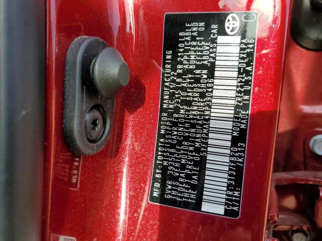 5YFEPMAE4NP390486 - 2022 TOYOTA COROLLA LE 红色 照片 12