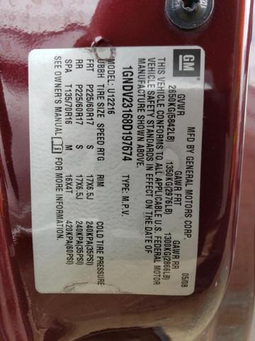 1GNDV23168D197674 - 2008 CHEVROLET UPLANDER LS BURGUNDY photo 13