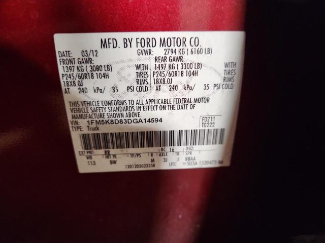 1FM5K8D83DGA14594 - 2013 FORD EXPLORER XLT Двокольоровий фото 13