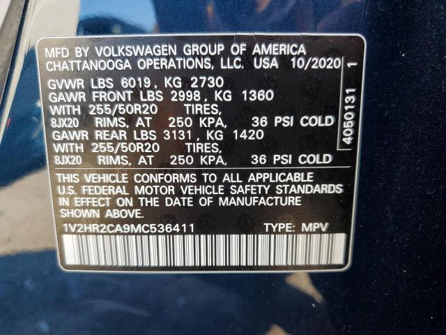 1V2HR2CA9MC536411 - 2021 VOLKSWAGEN ATLAS SE Синий фото 14