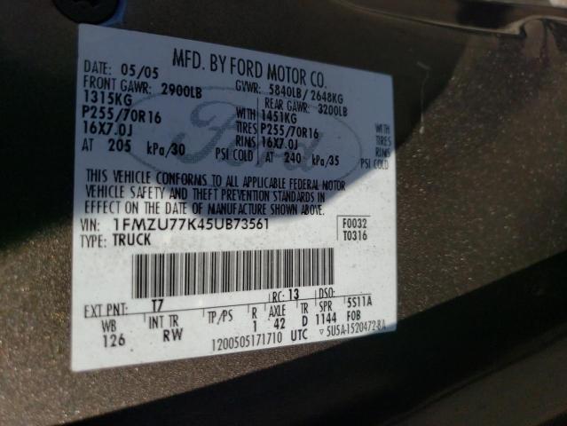 1FMZU77K45UB73561 - 2005 FORD EXPLORER S GRAY photo 13