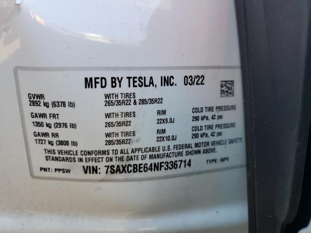 7SAXCBE64NF336714 - 2022 TESLA MODEL X თეთრი ფოტო 13