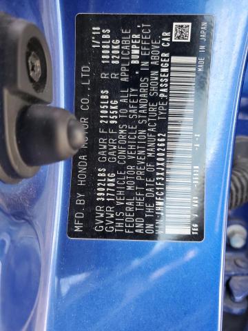 JHMFC1F3XJX002662 - 2018 HONDA CIVIC EX Mavi foto 12