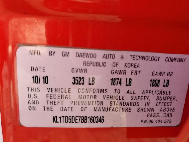 KL1TD5DE7BB160346 - 2011 CHEVROLET AVEO LS Qırmızı foto 12
