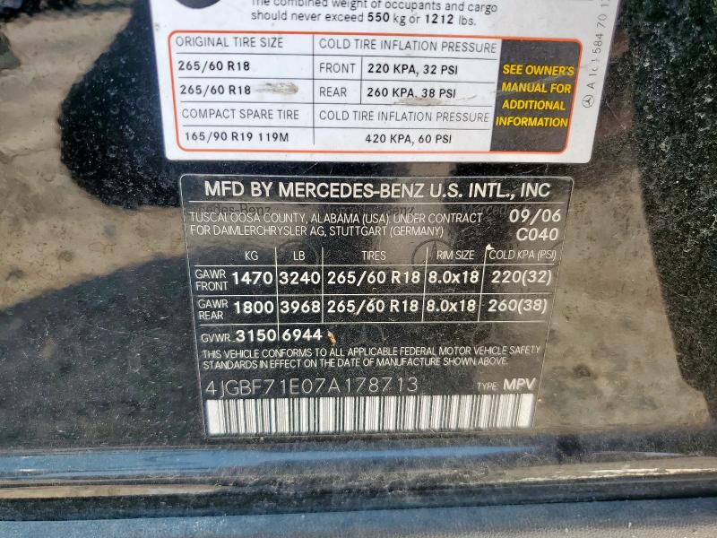 4JGBF71E07A178713 - 2007 MERCEDES-BENZ GL 450 4MATIC BLACK photo 13