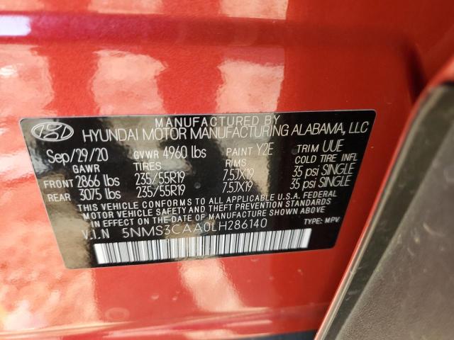 5NMS3CAA0LH286140 - 2020 HYUNDAI SANTA FE SEL 红色 照片 14