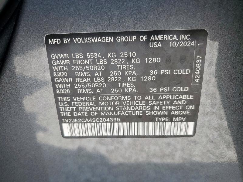 1V2JE2CA4SC204399 - 2025 VOLKSWAGEN ATLAS CROS SE Szary zdjęcie 13