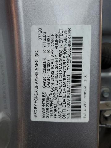 1HGCV1F33LA101653 - 2020 HONDA ACCORD SPORT SILVER photo 12