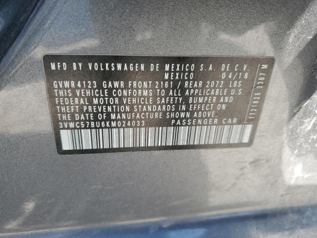 3VWC57BU6KM024033 - 2019 VOLKSWAGEN JETTA S GRAY photo 12