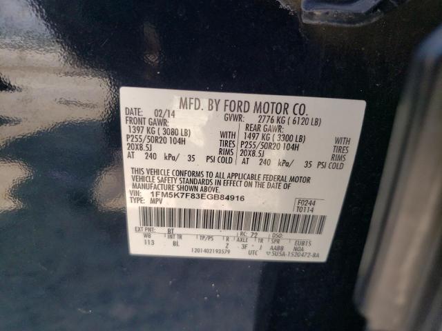 1FM5K7F83EGB84916 - 2014 FORD EXPLORER LIMITED BLACK photo 13