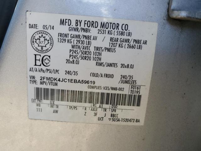 2FMDK4JC1EBA59619 - 2014 FORD EDGE SEL SILVER photo 13