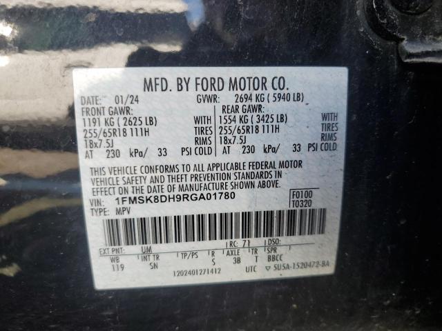 1FMSK8DH9RGA01780 - 2024 FORD EXPLORER XLT BLACK photo 14