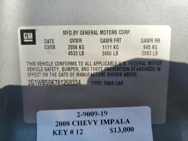 2G1WB58K781268334 - 2008 CHEVROLET IMPALA LS GRAY photo 12