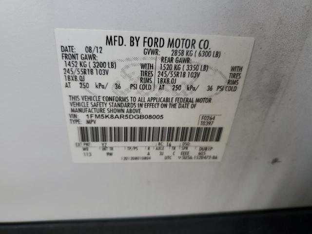 1FM5K8AR5DGB08005 - 2013 FORD EXPLORER POLICE INTERCEPTOR 白色 照片 13