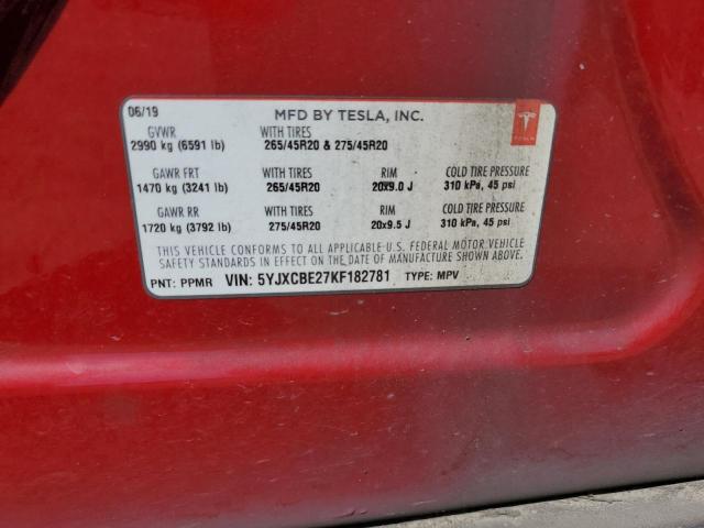 5YJXCBE27KF182781 - 2019 TESLA MODEL X Czerwony zdjęcie 14