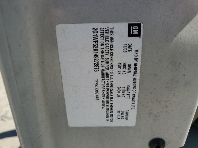 2G1WF52K149272873 - 2004 CHEVROLET IMPALA WHITE photo 12