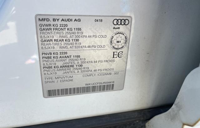 WA1JCCFS5JR034416 - 2018 AUDI Q3 PREMIUM PLUS WHITE photo 10