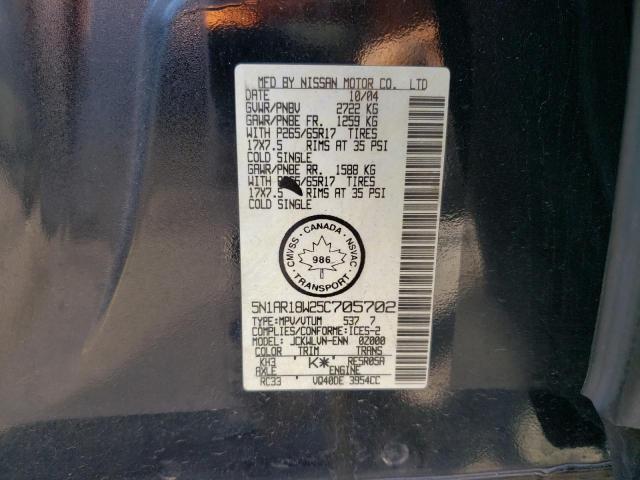 5N1AR18W25C705702 - 2005 NISSAN PATHFINDER LE BLACK photo 13