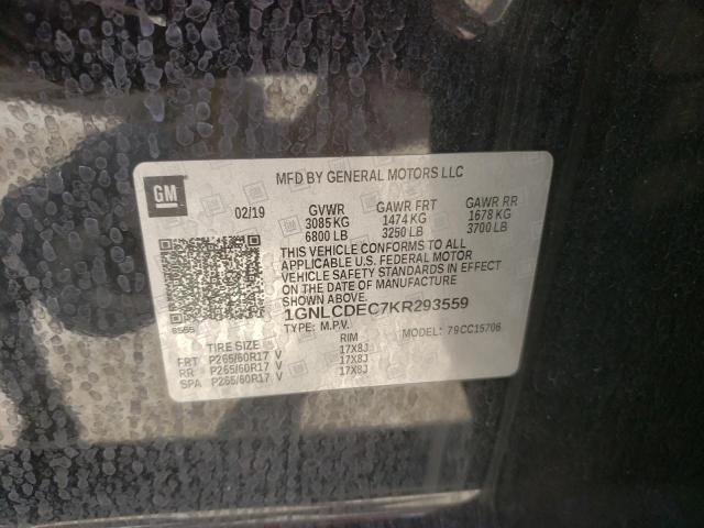 1GNLCDEC7KR293559 - 2019 CHEVROLET TAHOE POLICE BLACK photo 12