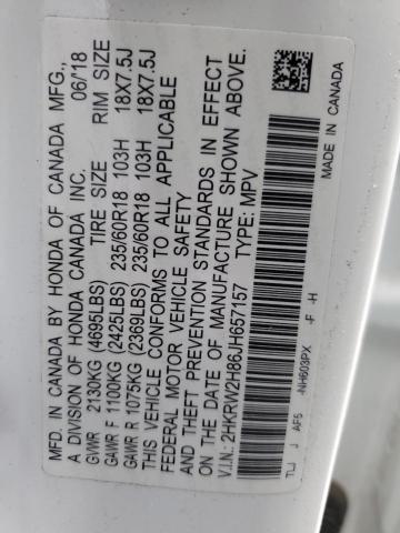 2HKRW2H86JH657157 - 2018 HONDA CR-V EXL WHITE photo 13