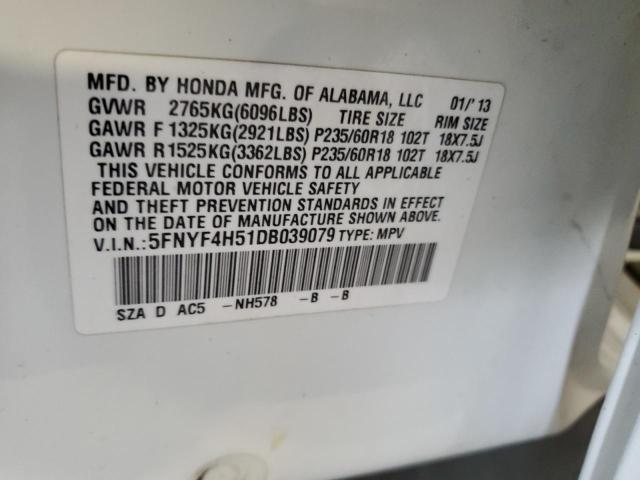 5FNYF4H51DB039079 - 2013 HONDA PILOT EXL WHITE photo 13