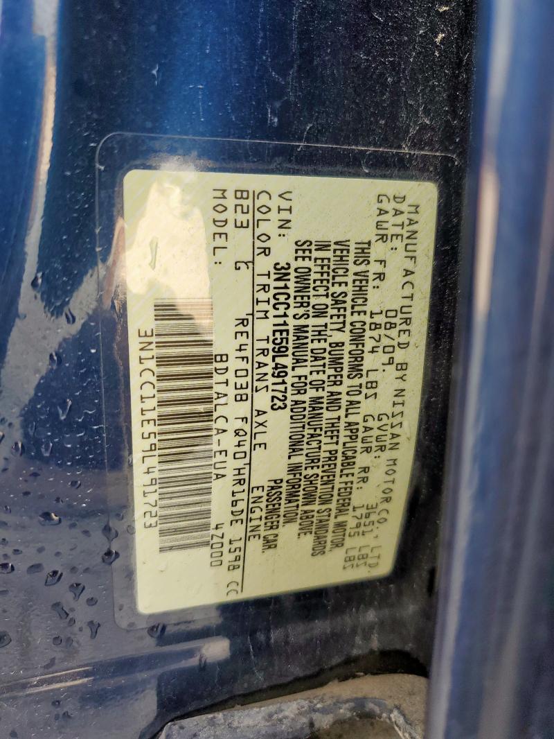 3N1CC11E59L491723 - 2009 NISSAN VERSA S BLUE photo 12