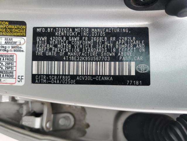 4T1BE32K95U567703 - 2005 TOYOTA CAMRY LE SILVER photo 13