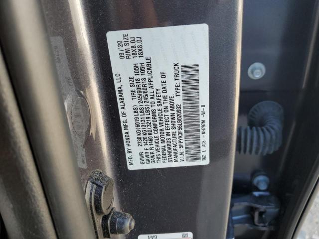 5FPYK3F56LB020932 - 2020 HONDA RIDGELINE RTL CHARCOAL photo 12