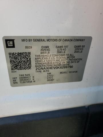 2GNAXHEV0K6289790 - 2019 CHEVROLET EQUINOX LS WHITE photo 13