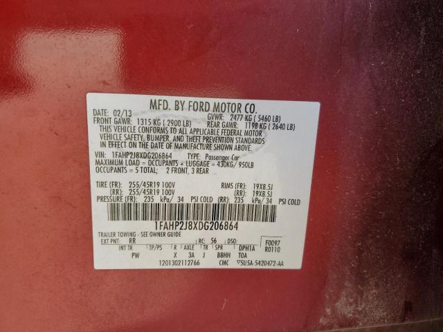 1FAHP2J8XDG206864 - 2013 FORD TAURUS LIMITED RED photo 12
