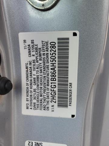 2HGFG1B86AH505280 - 2010 HONDA CIVIC EX SILVER photo 13