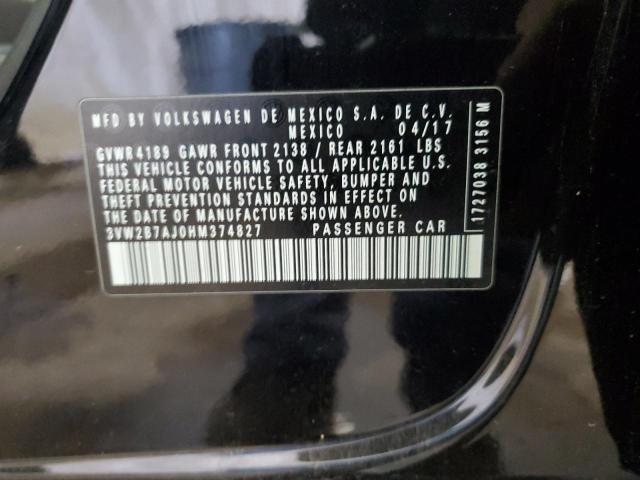 3VW2B7AJ0HM374827 - 2017 VOLKSWAGEN JETTA S BLACK photo 12
