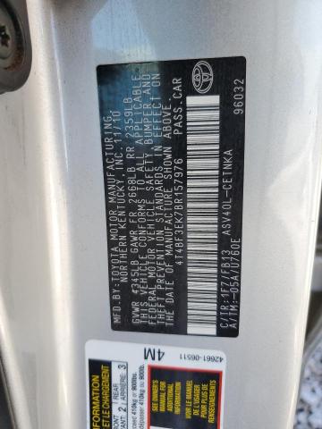 4T4BF3EK7BR157976 - 2011 TOYOTA CAMRY BASE SILVER photo 12