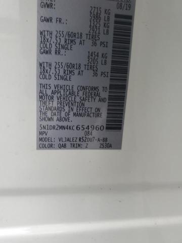 5N1DR2MN4KC654960 - 2019 NISSAN PATHFINDER S WHITE photo 13