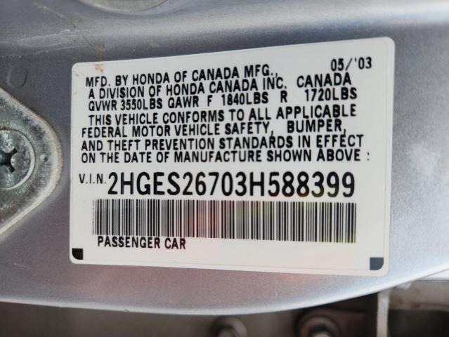 2HGES26703H588399 - 2003 HONDA CIVIC EX SILVER photo 12