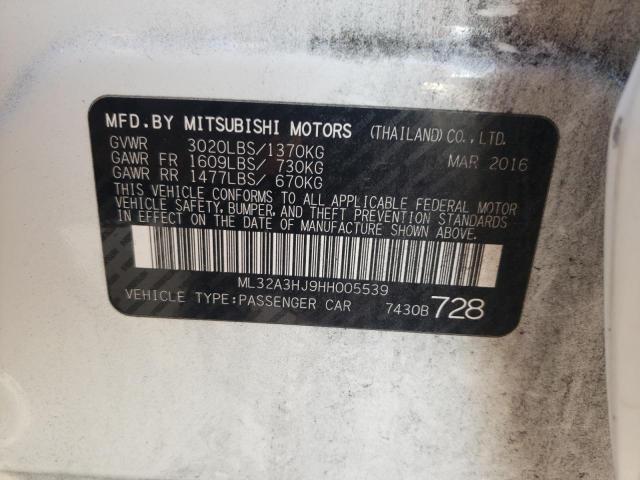 ML32A3HJ9HH005539 - 2017 MITSUBISHI MIRAGE ES WHITE photo 12