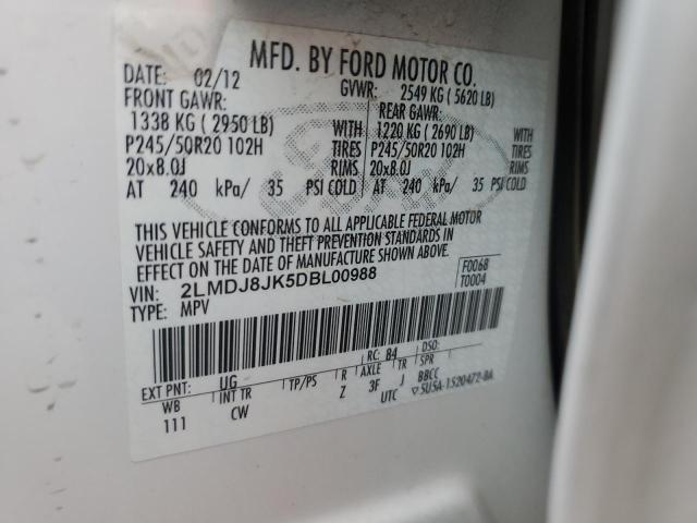 2LMDJ8JK5DBL00988 - 2013 LINCOLN MKX WHITE photo 13