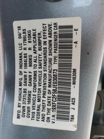 19XFC2F58JE030873 - 2018 HONDA CIVIC LX ვერცხლისფერი ფოტო 12