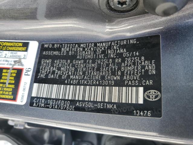 4T4BF1FK3ER413019 - 2014 TOYOTA CAMRY L GRAY photo 13