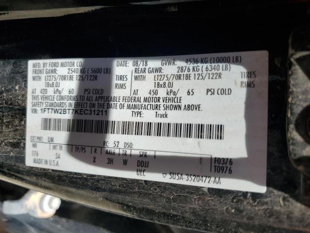 1FT7W2BT7KEC31211 - 2019 FORD F250 SUPER DUTY BLACK photo 12