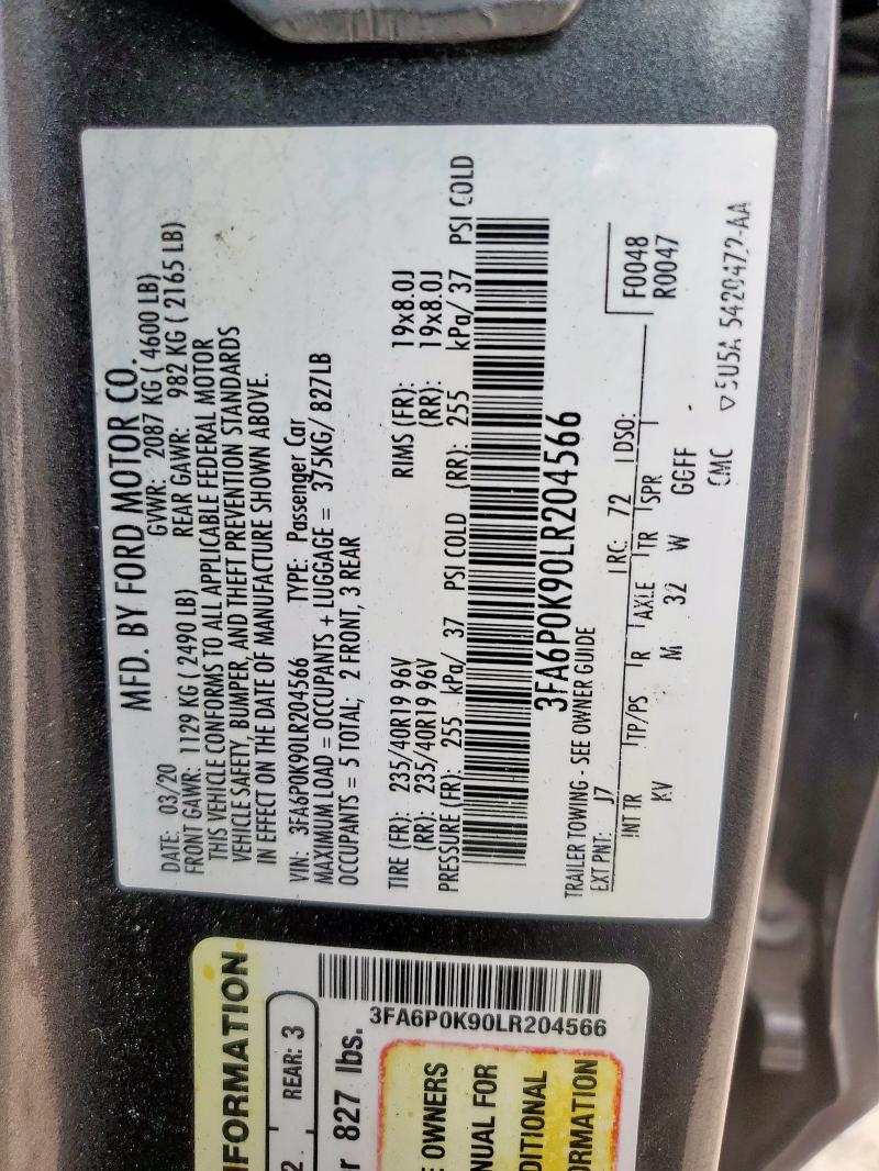 3FA6P0K90LR204566 - 2020 FORD FUSION TITANIUM CHARCOAL photo 13