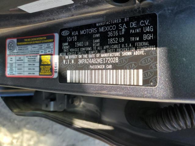 3KPA24AB2KE172028 - 2019 KIA RIO S GRAY photo 12