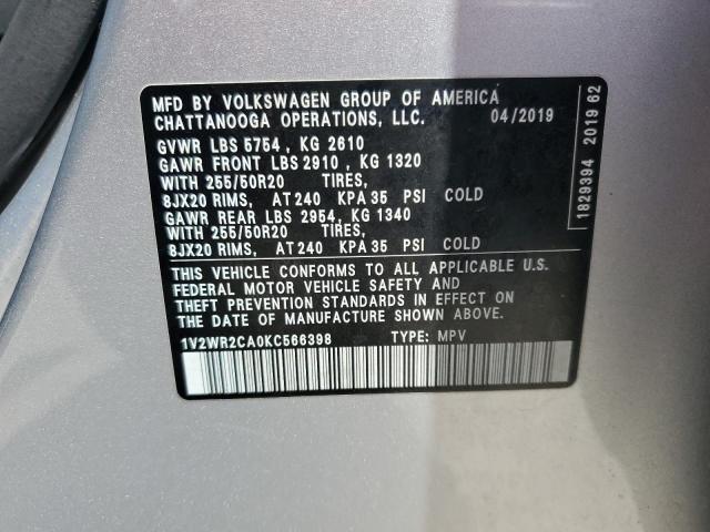 1V2WR2CA0KC566398 - 2019 VOLKSWAGEN ATLAS SE Күміс фото 13