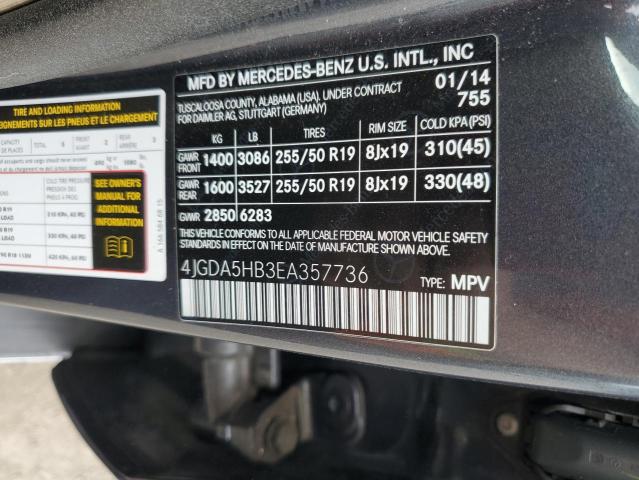 4JGDA5HB3EA357736 - 2014 MERCEDES-BENZ ML 350 4MATIC GRAY photo 12